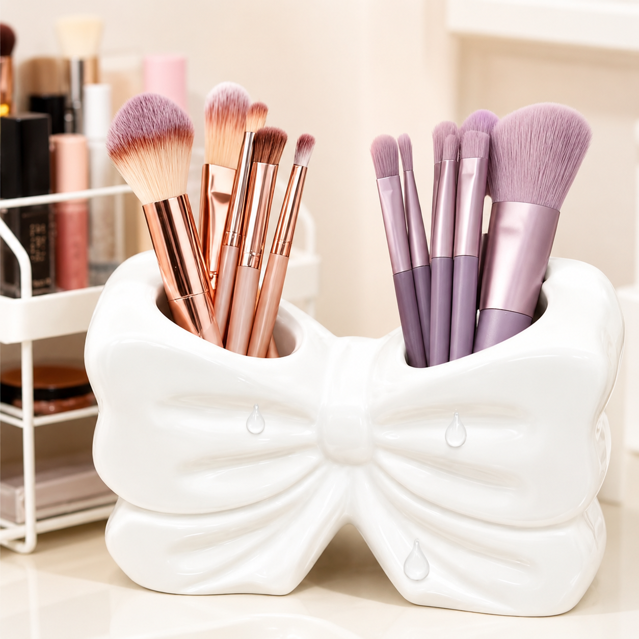 Elegant Bow Multi-Purpose Organizer – Toothbrush & Makeup Brush Holder Stand