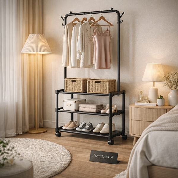 Luxury 3-Tier Storage Rack with Hanging Coat Stand & Shoe Organizer