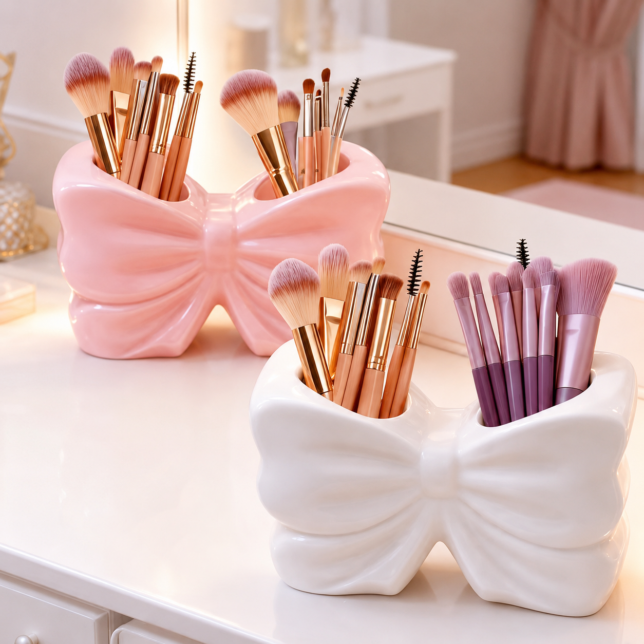 Elegant Bow Multi-Purpose Organizer – Toothbrush & Makeup Brush Holder Stand