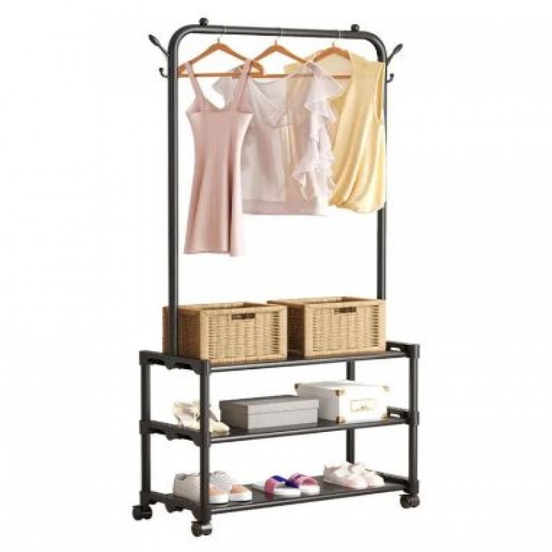 Luxury 3-Tier Storage Rack with Hanging Coat Stand & Shoe Organizer
