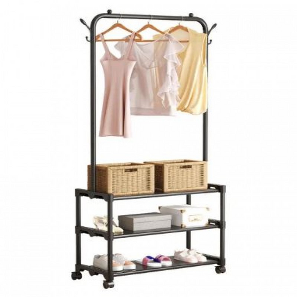 Luxury 3-Tier Storage Rack with Hanging Coat Stand & Shoe Organizer