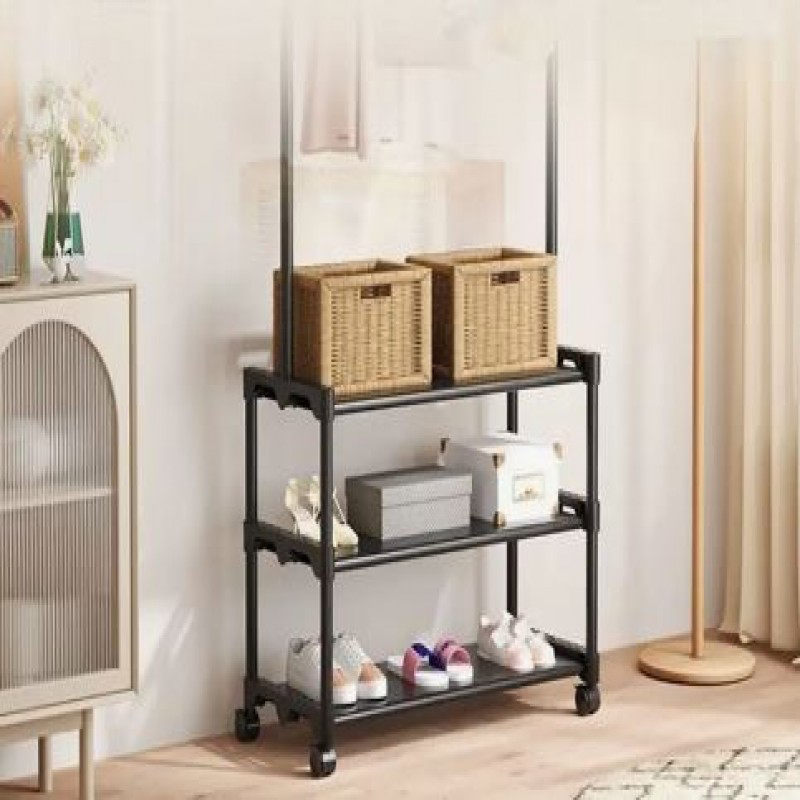 Luxury 3-Tier Storage Rack with Hanging Coat Stand & Shoe Organizer