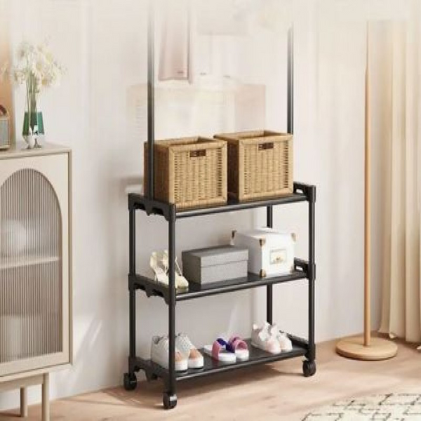 Luxury 3-Tier Storage Rack with Hanging Coat Stand & Shoe Organizer