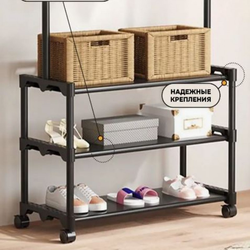 Luxury 3-Tier Storage Rack with Hanging Coat Stand & Shoe Organizer