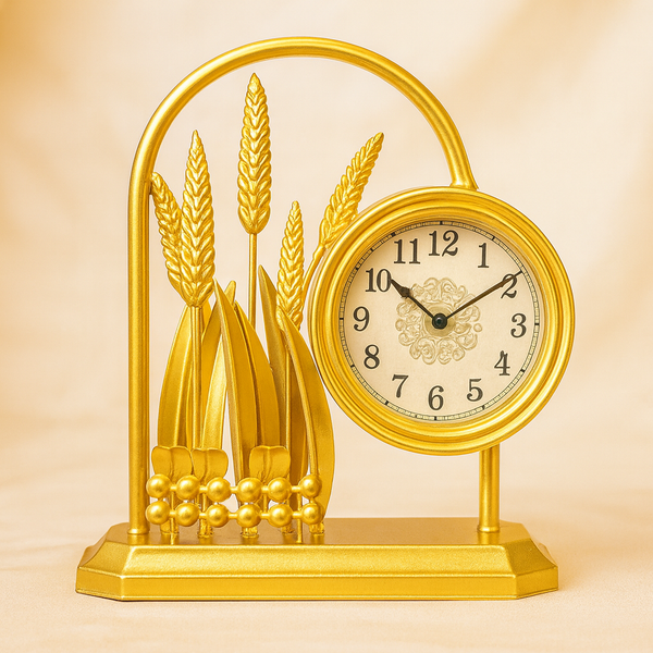 Luxury Golden Wheat Table Clock – Modern Home Decor Accent Piece