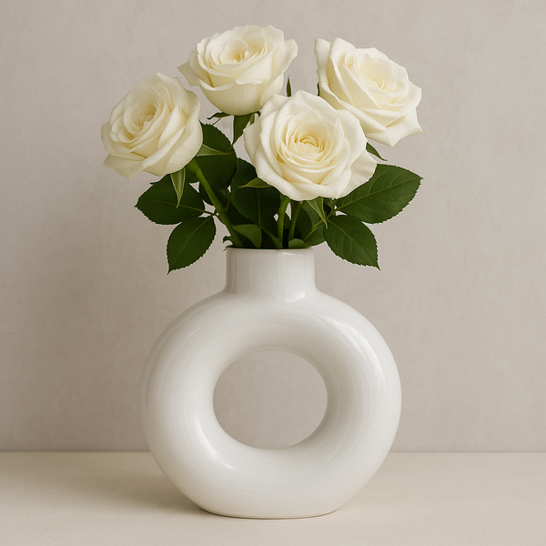 Minimalist Donut Ceramic Vase – Modern Round Flower Vase for Home Décor