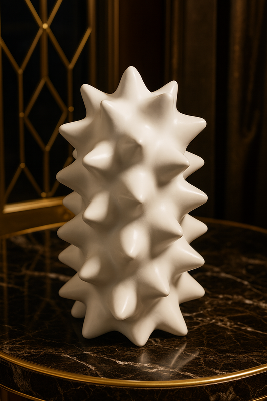 Modern Spiky Ceramic Decorative Sculpture – White Spike Art Home Décor Accent