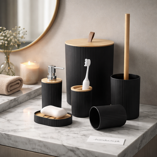 Luxury 6-Piece Bathroom Accessories Set – Modern Ribbed Organizer Set for Sink & Vanity