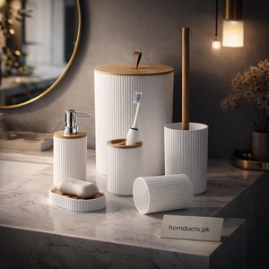 Luxury 6-Piece Bathroom Accessories Set – Modern Ribbed Organizer Collection