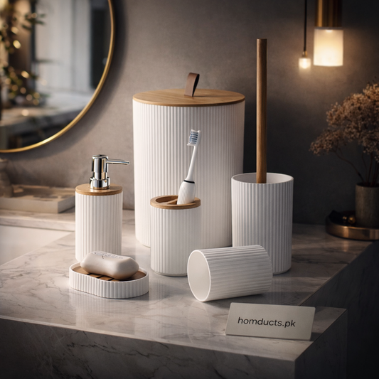 Luxury 6-Piece Bathroom Accessories Set – Modern Ribbed Organizer Collection