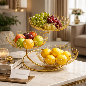 Luxury 3-Tier Metal Fruit Basket Stand – Elegant Kitchen & Dining Organizer