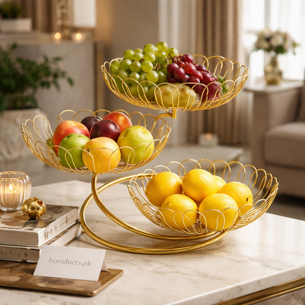 Luxury 3-Tier Metal Fruit Basket Stand – Elegant Kitchen & Dining Organizer