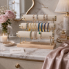 3-Tier Velvet Bracelet & Bangle Display Stand – Elegant Jewelry Organizer with Gold Accents & Wooden Base