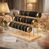 3-Tier Velvet Bracelet & Bangle Display Stand – Elegant Jewelry Organizer with Gold Accents & Wooden Base
