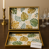 Luxury Tropical Leaf Print Serving Tray – 2 Pcs Premium Gold Frame Set | Decorative Coffee & Dining Trays