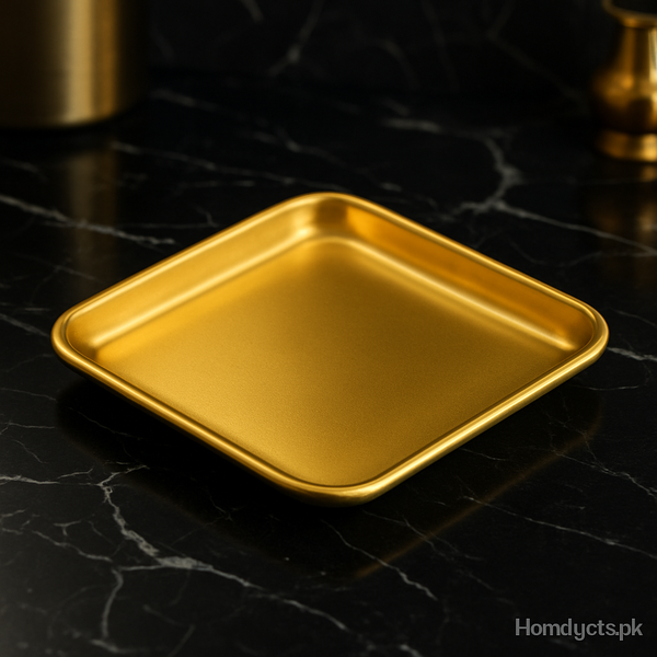 Luxury Gold Square Serving Tray – 22×14 cm Premium Decorative Metal Plate for Snacks, Jewelry & Home Décor | Homducts.pk