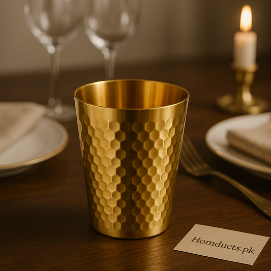Luxury Honeycomb Stainless Steel Drinking Tumbler – Golden Metal Cup for Water & Beverages (Multiple Sizes Available) | Homducts.pk