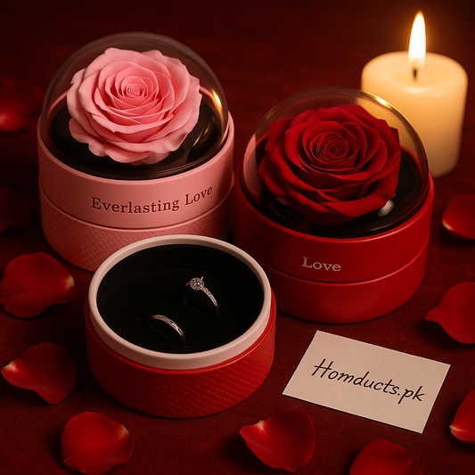 Everlasting Rose Ring Gift Box – Romantic Preserved Flower Jewelry Case for Proposals & Special Occasions