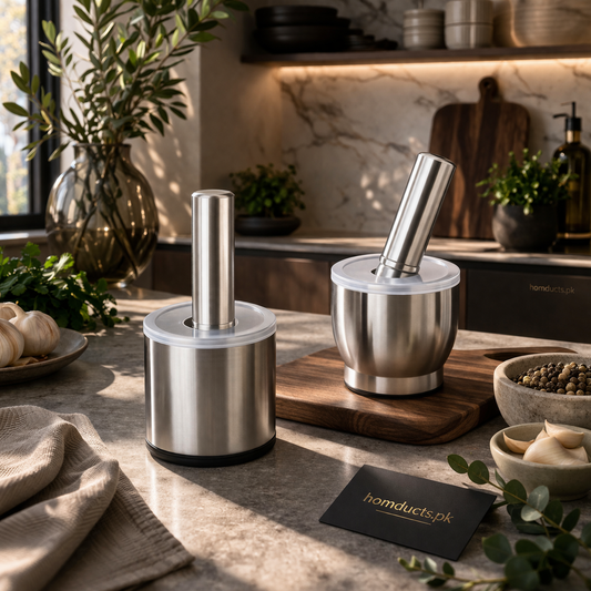 Premium 304 Stainless Steel Garlic Press & Pill Crusher - Manual Mortar and Pestle Set, Rust-Proof Kitchen Tool