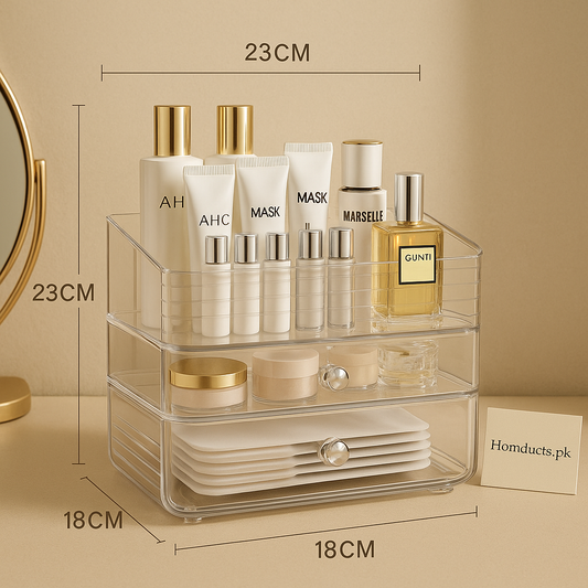 Premium Clear Acrylic Cosmetics Organizer with Drawers – 28cm Large Makeup Storage Box for Vanity & Dressing Table