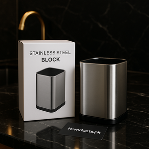 Luxury Stainless Steel Utensil Holder Block – Rust-Proof Countertop Organizer for Kitchen & Office