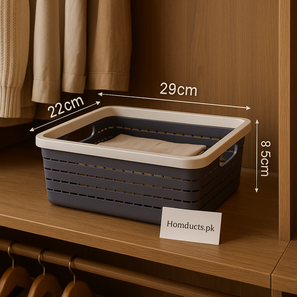 Premium Multi-Purpose Storage Basket – Durable Plastic Organizer for Closets, Kitchen & Bathroom (29cm x 22cm x 8.5cm)