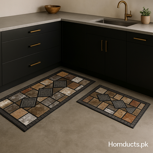 Premium Anti-Slip Mosaic Design Kitchen Mat Set – Waterproof & Washable (2 pcs)