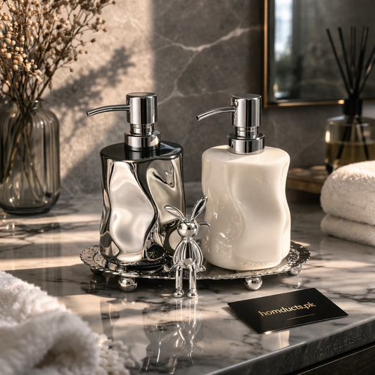 Luxury Dual Soap Dispenser Set with Decorative Tray – Modern Bathroom Counter Organizer