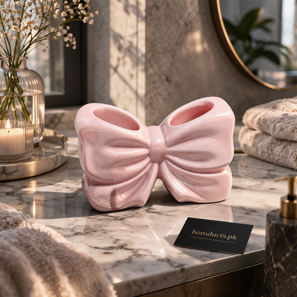 Elegant Bow Multi-Purpose Organizer – Toothbrush & Makeup Brush Holder Stand