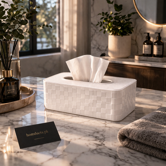 Luxury Textured Tissue Box Holder – Premium Bathroom & Tabletop Organizer