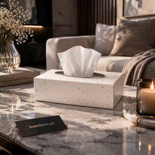 Luxury Gold Speckle Wooden Tissue Box Cover – Elegant Tabletop Tissue Holder for Home & Living