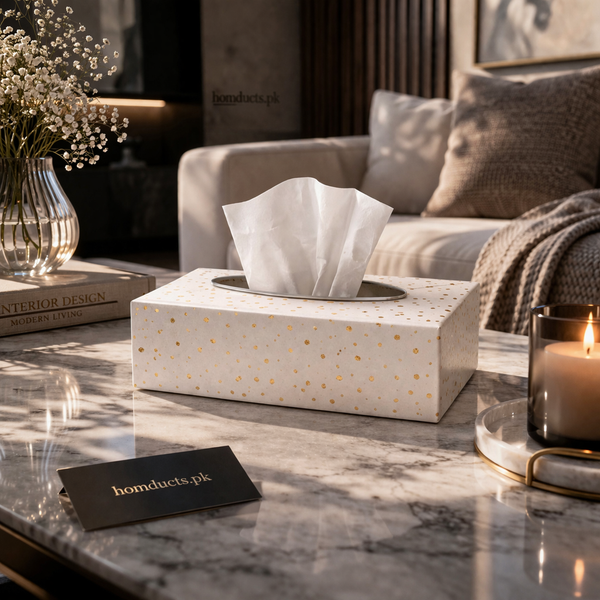 Luxury Gold Speckle Wooden Tissue Box Cover – Elegant Tabletop Tissue Holder for Home & Living