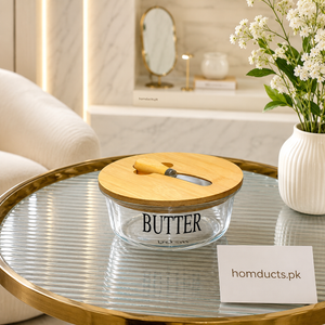 Premium Glass Butter Dish with Bamboo Lid & Butter Knife | Round Butter Storage Container for Kitchen & Dining