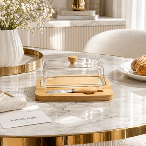 Luxury Acrylic Butter Dish with Bamboo Tray & Stainless Steel Butter Knife | Premium Butter Storage Container