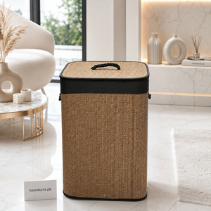 Luxury Foldable Bamboo Laundry Basket with Lid & Handles | Premium Woven Clothes Storage Hamper