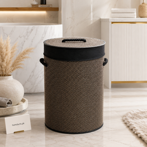 Premium Round Bamboo Laundry Basket with Lid & Rope Handles | Foldable Laundry Hamper for Bedroom, Bathroom & Laundry Room