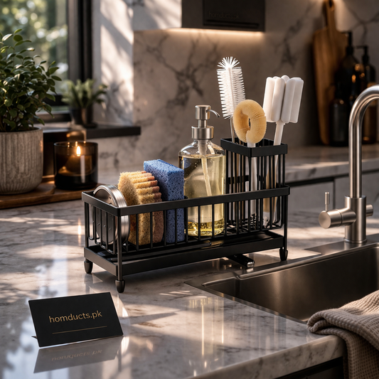 Luxury Sink Organizer Rack with Drain Tray – Multi-Functional Kitchen Storage Holder