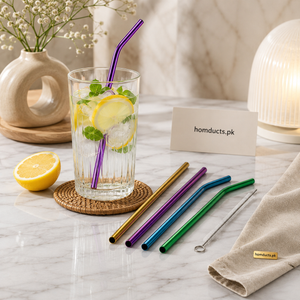 Premium Stainless Steel Reusable Straw Set – 4 Piece Metal Drinking Straws with Cleaning Brush | Eco-Friendly & Dishwasher Safe
