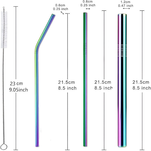 Premium Stainless Steel Reusable Straw Set – 4 Piece Metal Drinking Straws with Cleaning Brush | Eco-Friendly & Dishwasher Safe