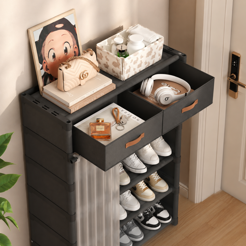 Luxury Modular Shoe Storage Cabinet with Drawers & Dustproof Cover – Multi-Tier Shoe Organizer Rack