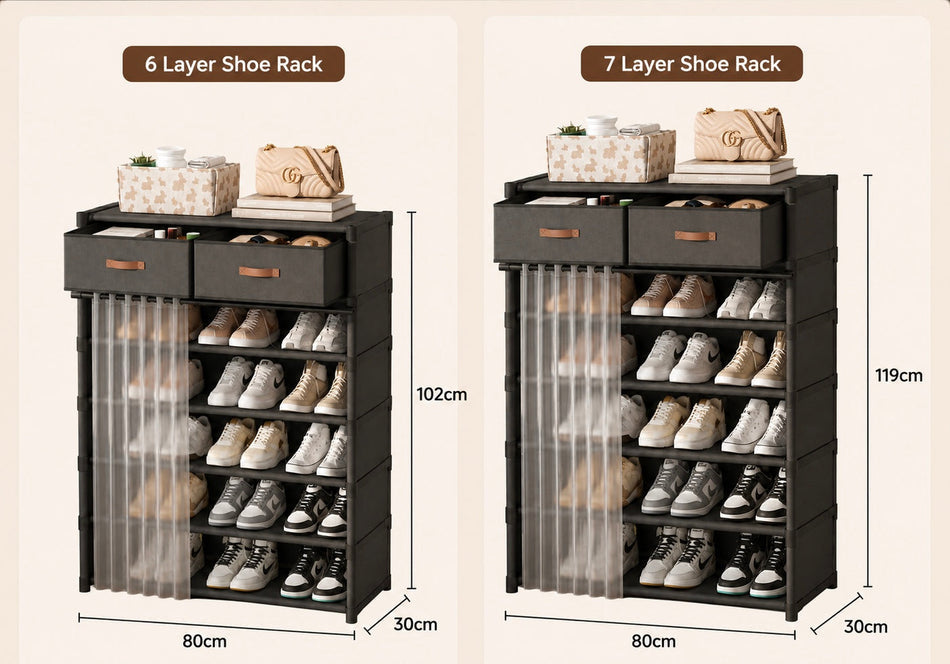Luxury Modular Shoe Storage Cabinet with Drawers & Dustproof Cover – Multi-Tier Shoe Organizer Rack