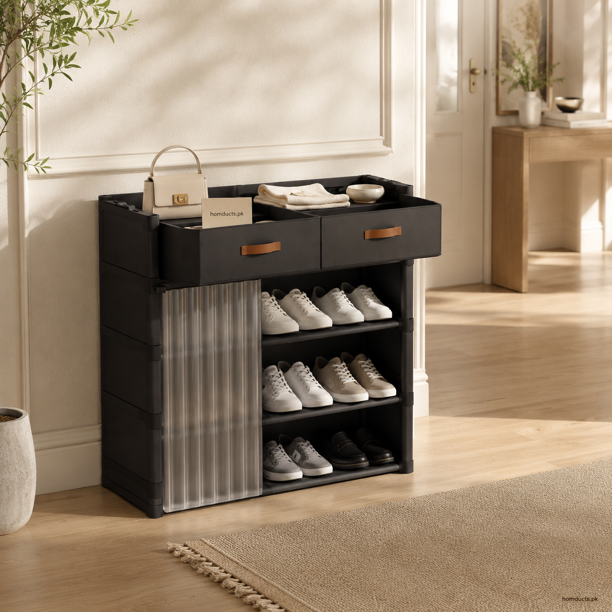 Luxury Modular Shoe Storage Cabinet with Drawers & Dustproof Cover – Multi-Tier Shoe Organizer Rack
