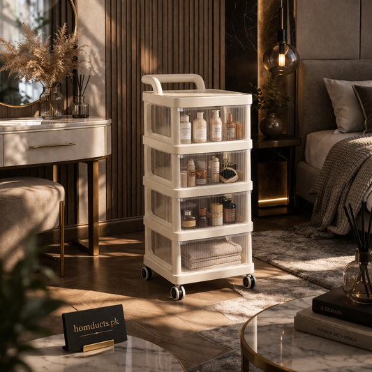 Premium 4-Tier Rolling Storage Organizer with Transparent Drawers – Multi-Purpose Cosmetic & Home Storage Cart