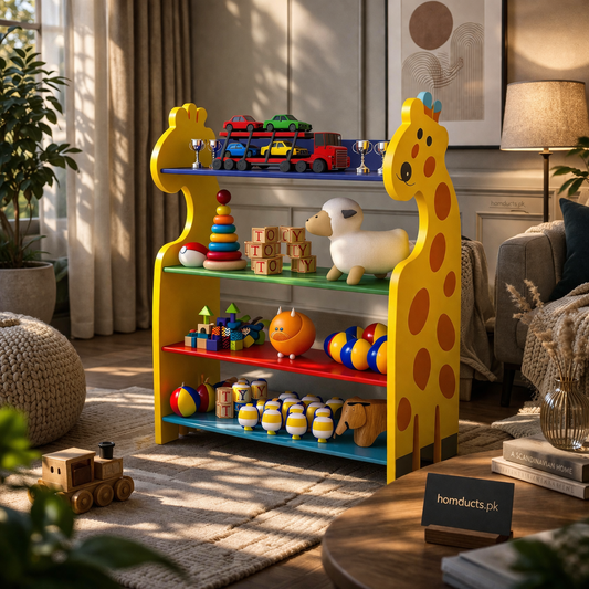 Luxury Kids Giraffe Toy Storage Shelf – Multi-Tier Organizer Rack for Nursery & Playroom