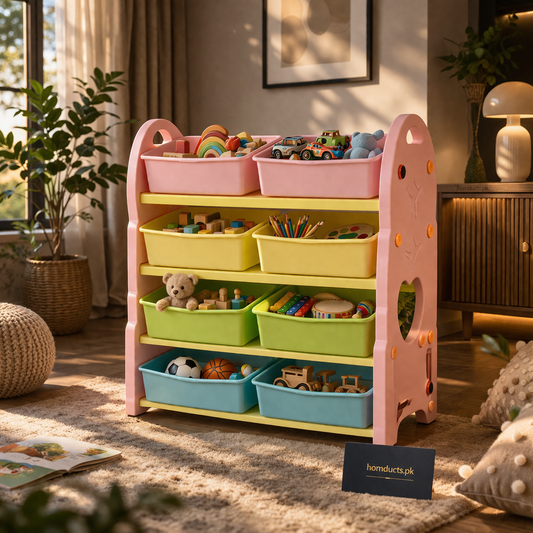 Luxury Multi-Tier Kids Toy Storage Organizer Rack with Colorful Bins