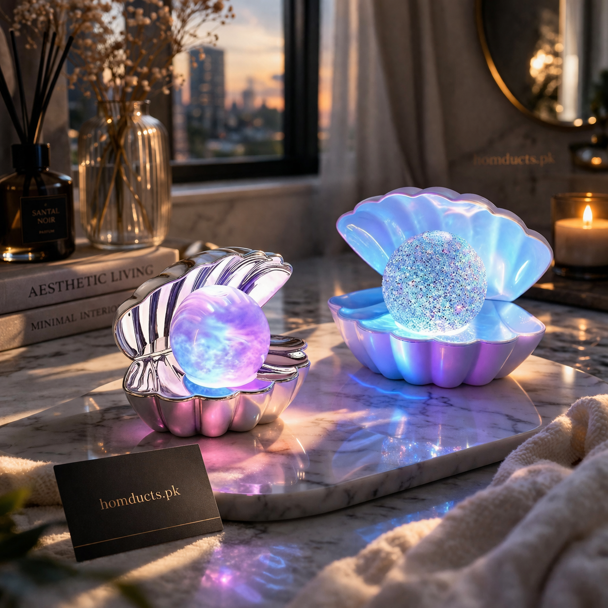 Luxury Pearl Glow Shell Lamp – Aesthetic LED Decorative Night Light for Bedroom & Vanity