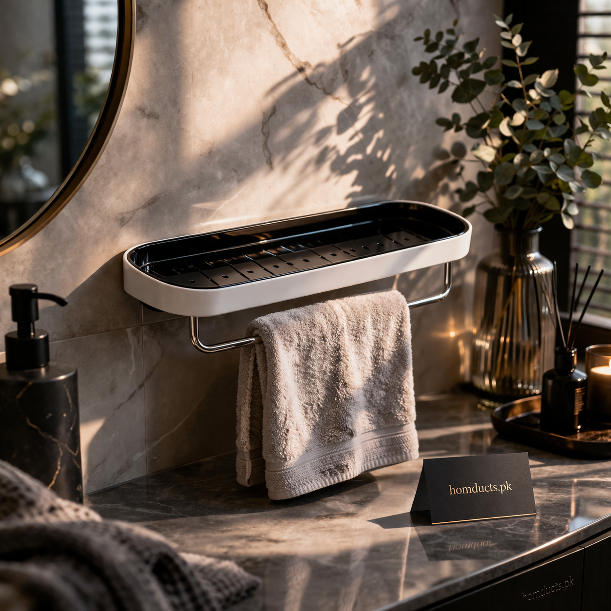 ECOCO Wall Mounted Towel Rack Shelf – Premium Bathroom Organizer with Hanging Bar