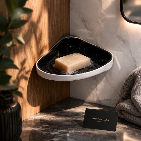 ECOCO Luxury Wall-Mounted Corner Soap Holder with Drain Tray | Premium Bathroom Organizer Rack