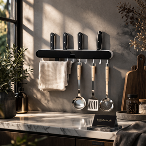 Ecoco Wall Mounted Magnetic Knife & Utensil Holder Rack with Hooks – Multi-Purpose Kitchen Organizer
