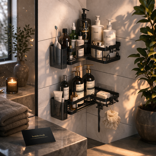 Premium Wall-Mounted Corner Shower Organizer Rack – Space Saving Bathroom Shelf (1 Pc)